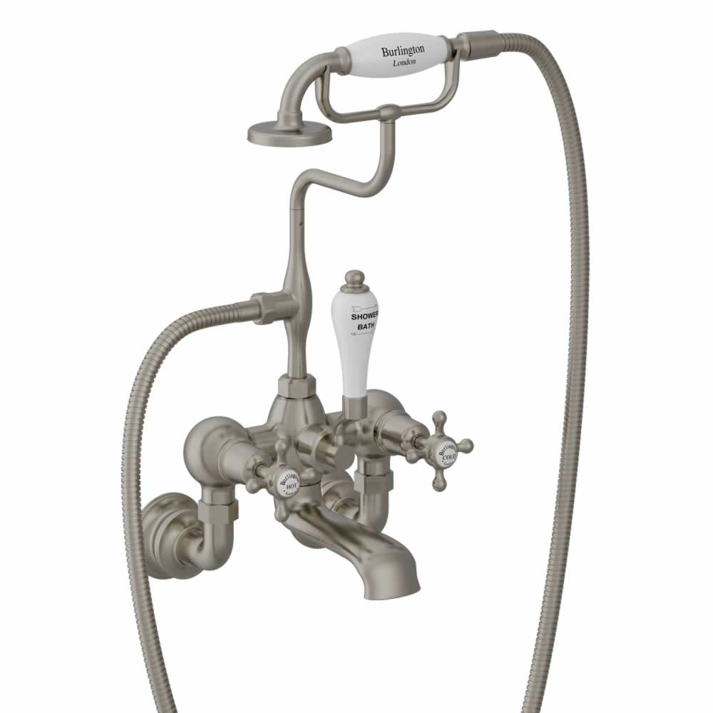 Claremont Regent bath shower mixer - wall mounted brushed nickel